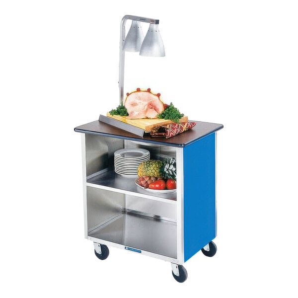 Lakeside 646BL Heavy-Duty Stainless Steel Three Shelf Flat Top Utility Cart with Enclosed Base and Royal Blue Finish - 22" x 36" x 36 5/8"