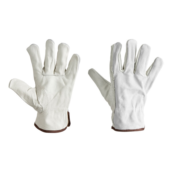 A pair of Cordova Select grain cowhide leather driver's gloves with gray split leather backs.