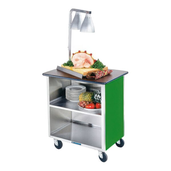 Lakeside 646G Heavy-Duty Stainless Steel Three Shelf Flat Top Utility Cart with Enclosed Base and Green Finish - 22" x 36" x 36 5/8" - 22" x 36" x 36 5/8"