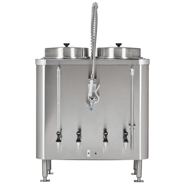 A stainless steel Curtis BHK Banquet coffee holding system with a hose.