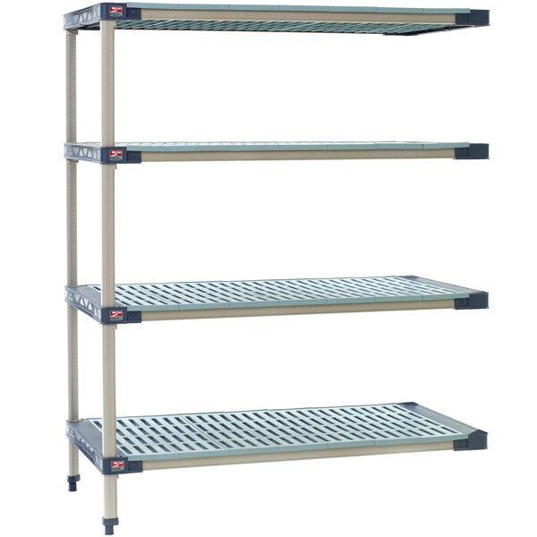 A MetroMax 4 stationary shelving add on unit with 4 shelves on a white background.