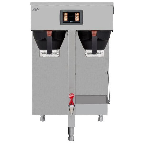 A Curtis G4 ThermoPro twin commercial coffee machine with shelf.
