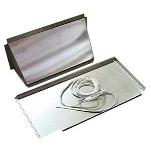 A white wire on a surface with a white plastic box on it.