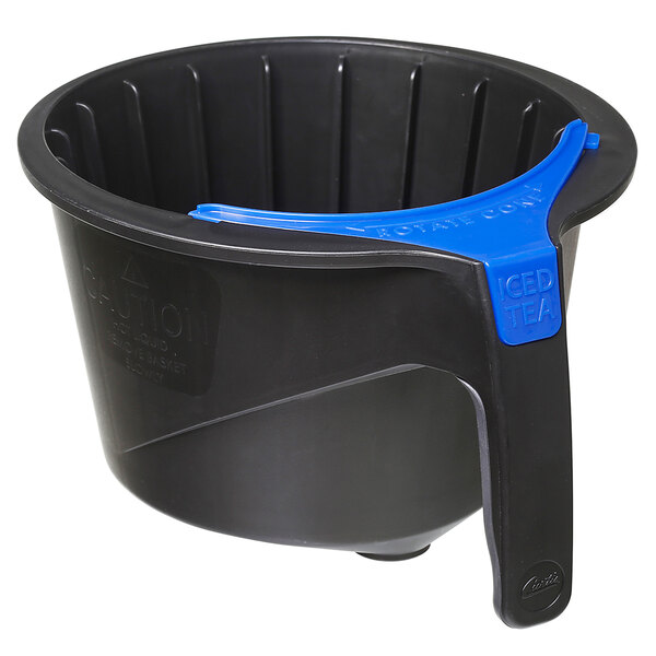 A black and blue Curtis rotating tea / iced coffee brew basket.