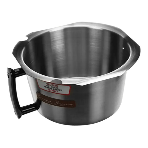 A stainless steel Wilbur Curtis brew cone pot with a handle.