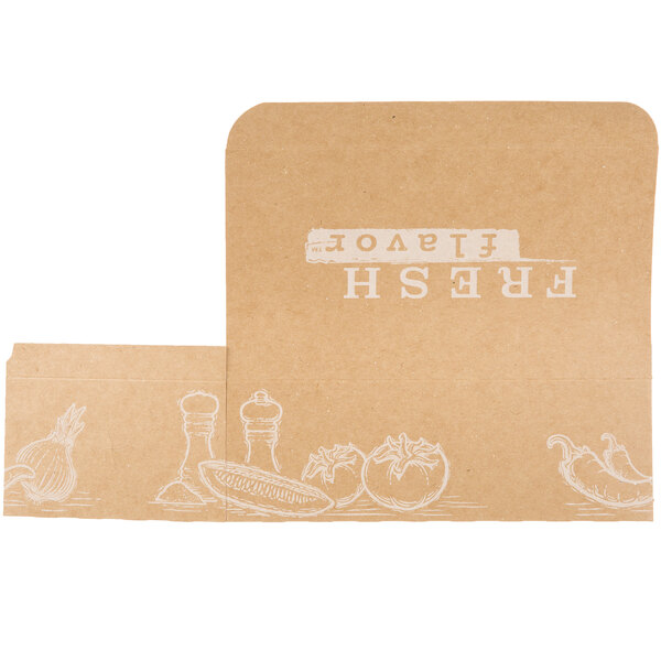 A brown cardboard Take Out Lunch box with white text reading "Fresh" on the side.