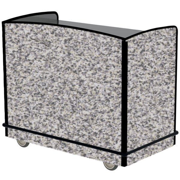 A Lakeside stainless steel full-service hydration cart with a gray sand laminate top and wheels.