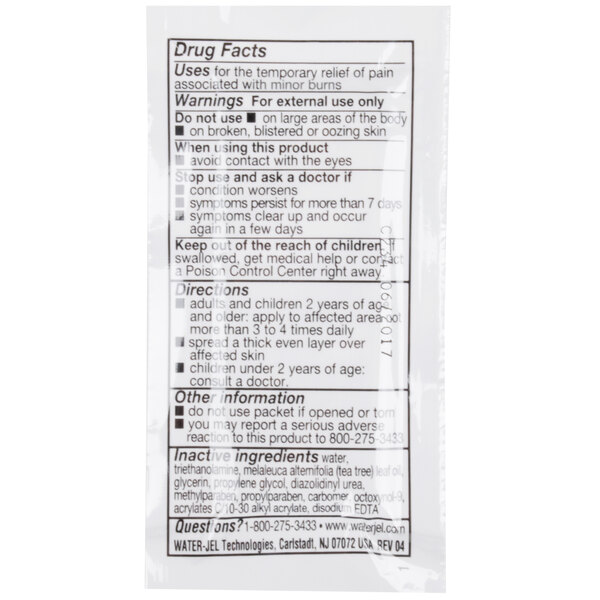 A Medique Burn Jel packet with information on it.