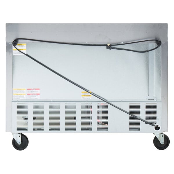 A Beverage-Air worktop refrigerator with two doors and a black handle.