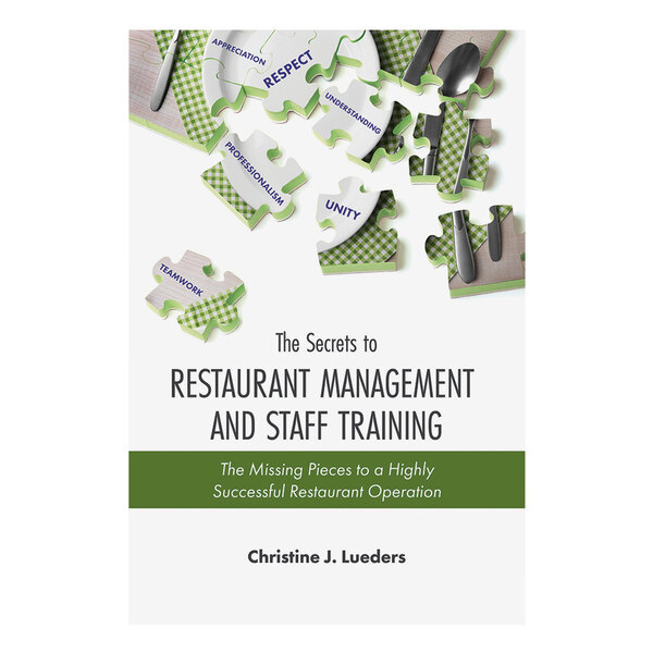 The Secrets to Restaurant Management and Staff Training book cover with puzzle pieces including a spoon and a tie.