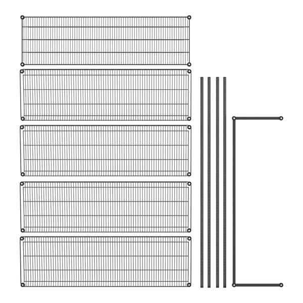 A black Regency wire rack with angled metal shelves.