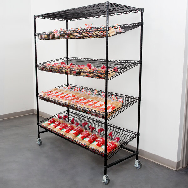 Regency Black Epoxy 5 Shelf Angled Mobile Merchandising Rack 24 X 60 X 69