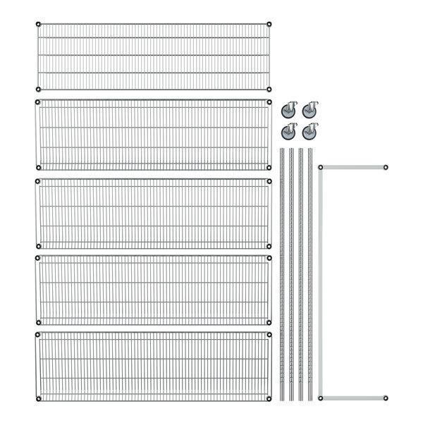 A Regency wire shelving rack with metal rods and handles.