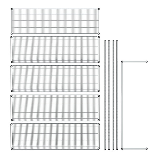 A Regency wire rack with angled metal shelves.