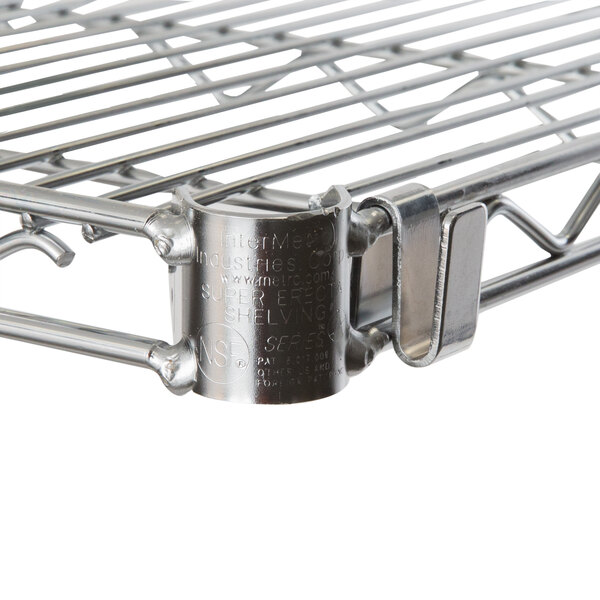 A Metro Super Erecta wire shelf with a metal clip.