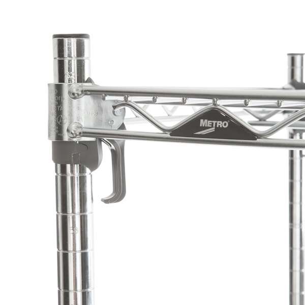 A Metro Super Erecta chrome wire shelf with brackets on it.