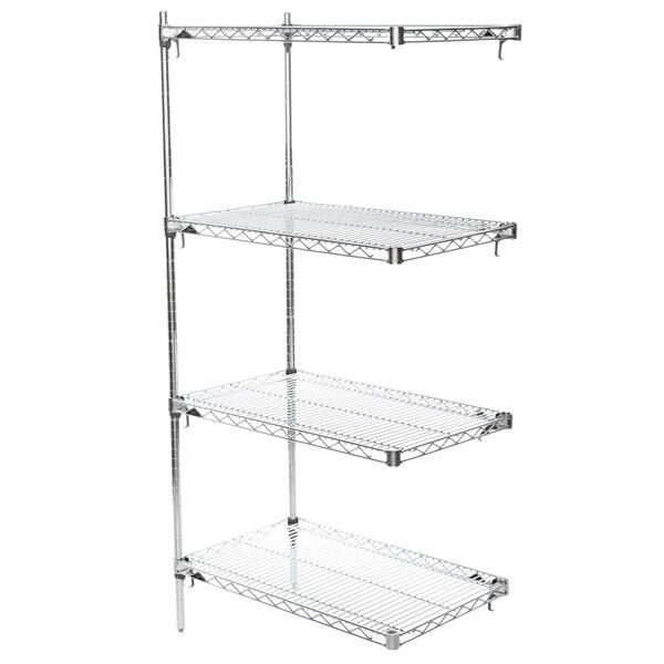 A Metro chrome wire shelving add on unit with three shelves.