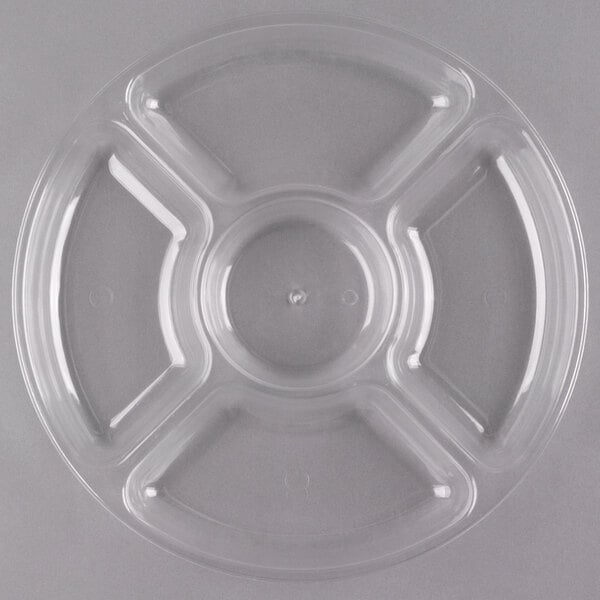 3 Clear plastic Round Serving Trays 5 compartments 12 inch diameter 