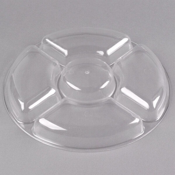 A clear plastic container with four compartments.
