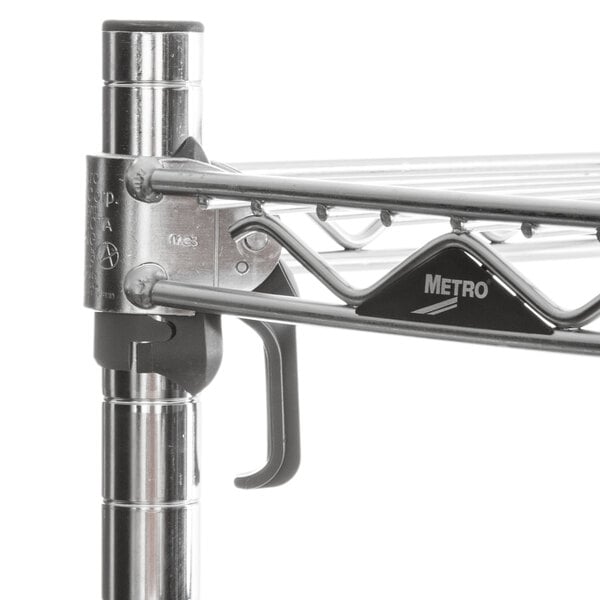 A chrome Metro stationary add on shelving unit with 4 shelves.