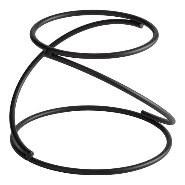 A black metal swirl display stand.
