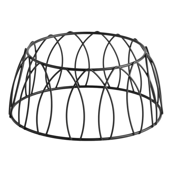 A 4-inch round black patterned metal display stand.