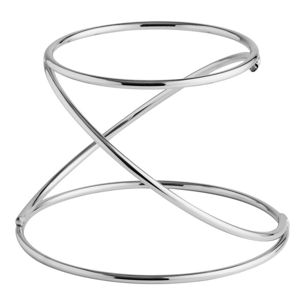A 7-inch stainless steel swirl metal display stand.