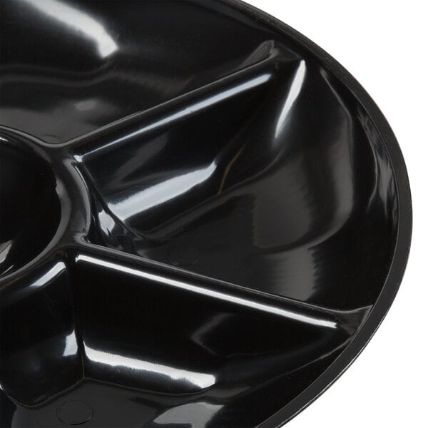 A Fineline black plastic tray with seven compartments.