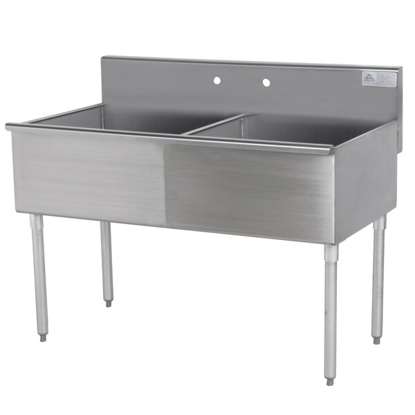 An Advance Tabco stainless steel commercial sink with two compartments.
