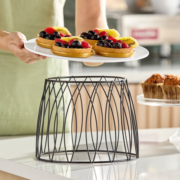 Acopa 7" Round Black Patterned Metal Display Stand