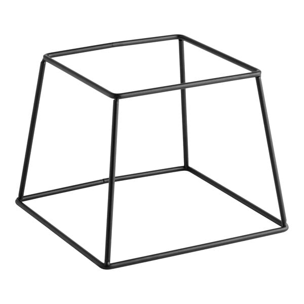 A black metal square display stand with an open frame design.