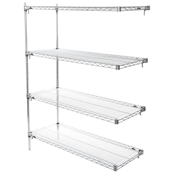 A Metro chrome wire shelving unit with three shelves.