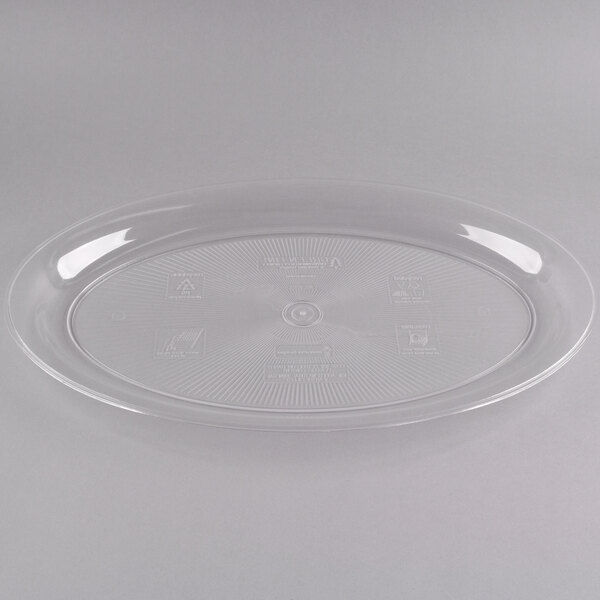 A clear plastic oval Fineline Cater Tray.