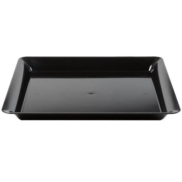 A black plastic Fineline rectangular catering tray with a clear lid.