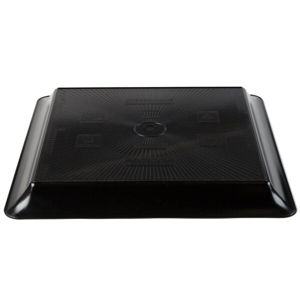 A black square Fineline Plastic Cater Tray.