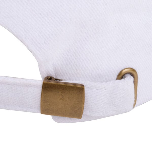 A white Chef Revival baseball cap with a metal buckle on the strap.