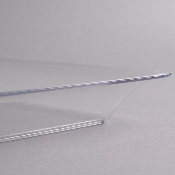 A clear plastic Fineline square catering tray.