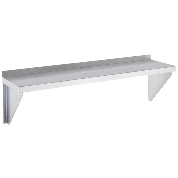 A long rectangular stainless steel wall shelf with two corners.