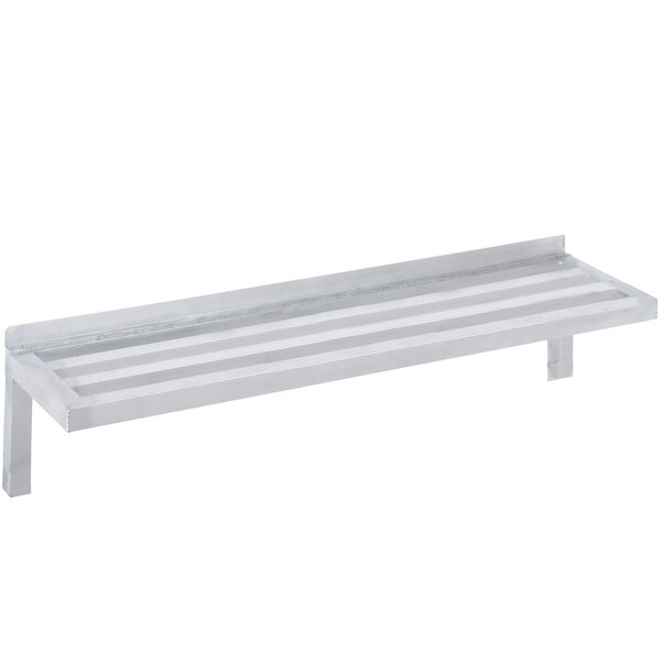 A slotted aluminum wall shelf.