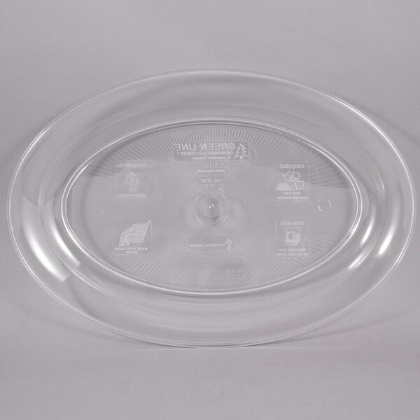 A clear plastic oval catering tray.
