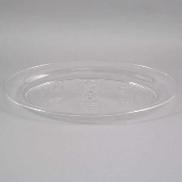 A clear plastic oval Fineline Cater Tray.