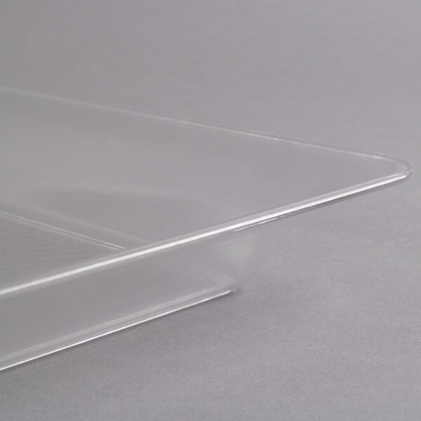 A clear plastic Fineline square catering tray.