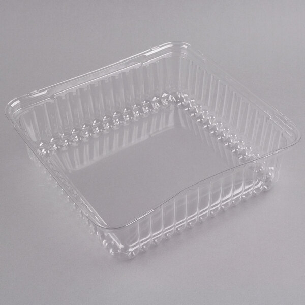 A Fineline clear plastic container with a clear lid.