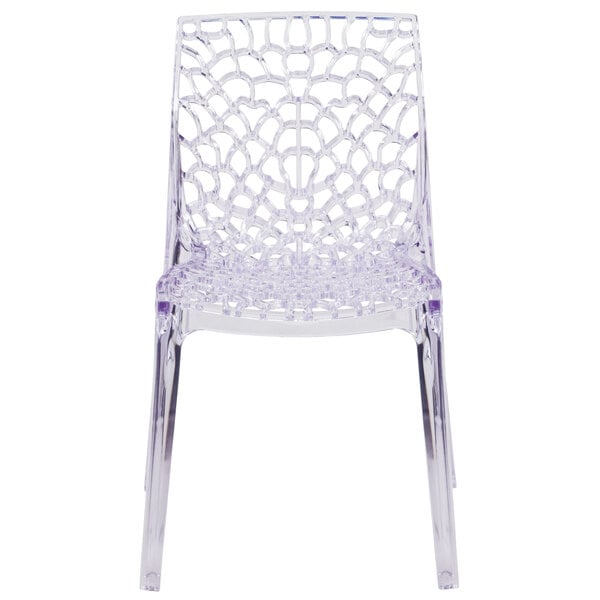 A Flash Furniture clear polycarbonate chair with a patterned design.