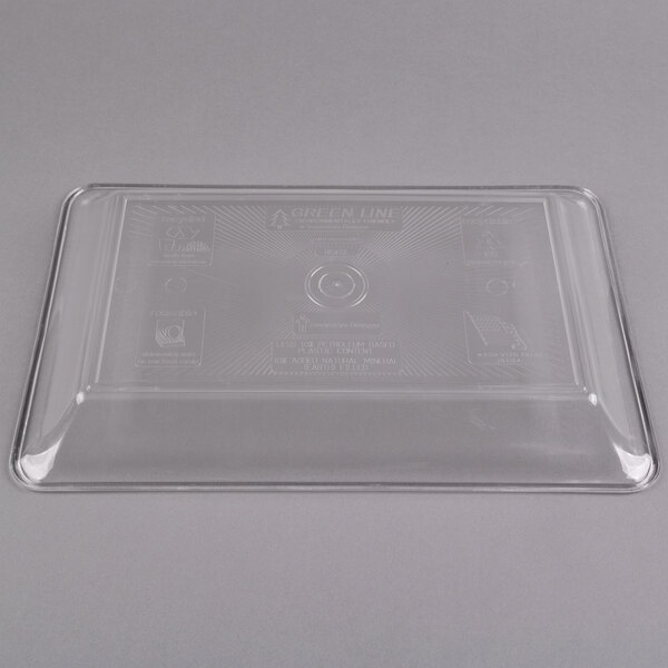 A clear plastic Fineline rectangular catering tray in a clear plastic case.
