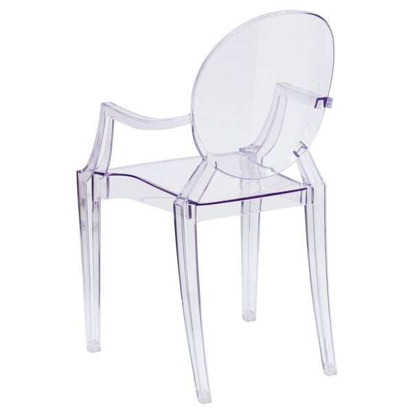 Flash Furniture FH-124-APC-CLR-GG Ghost Transparent Polycarbonate Outdoor / Indoor Stackable Chair with Oval Back and Arms