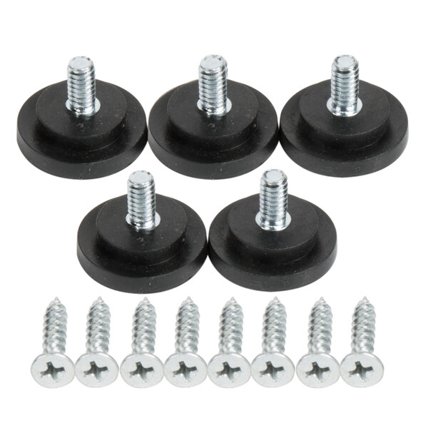 A BFM Seating Sand Black Stamped Steel Counter Height Table Base with screws and nuts.