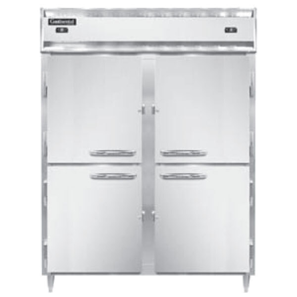 A white Continental refrigerator with two doors and silver handles.