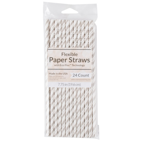 Silver White Paper Straws 24pack