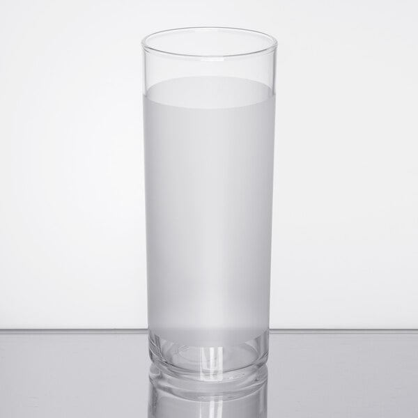 A close up of a Libbey frosted clear lip zombie glass.